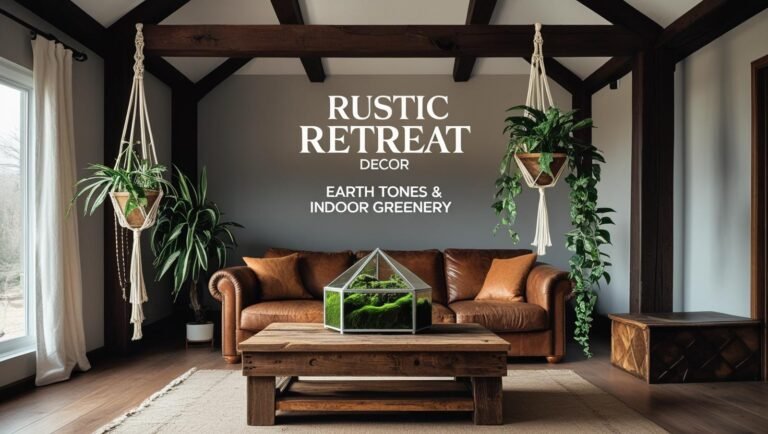 Rustic Retreat Interiors: Earthy Tones and Wooden Accents with Plants